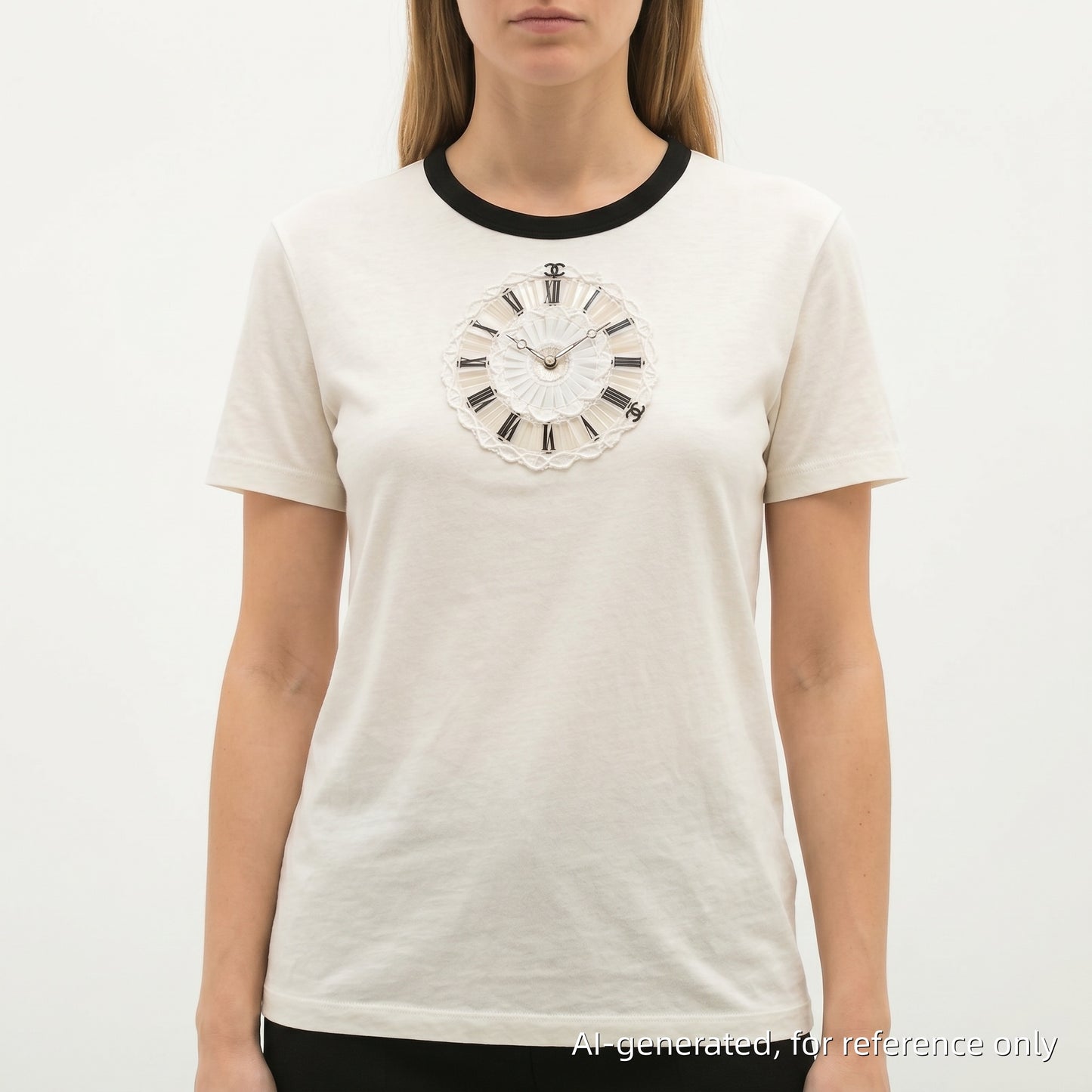 Chanel Clock Motif Short Sleeve T-Shirt Size 36 White & Black