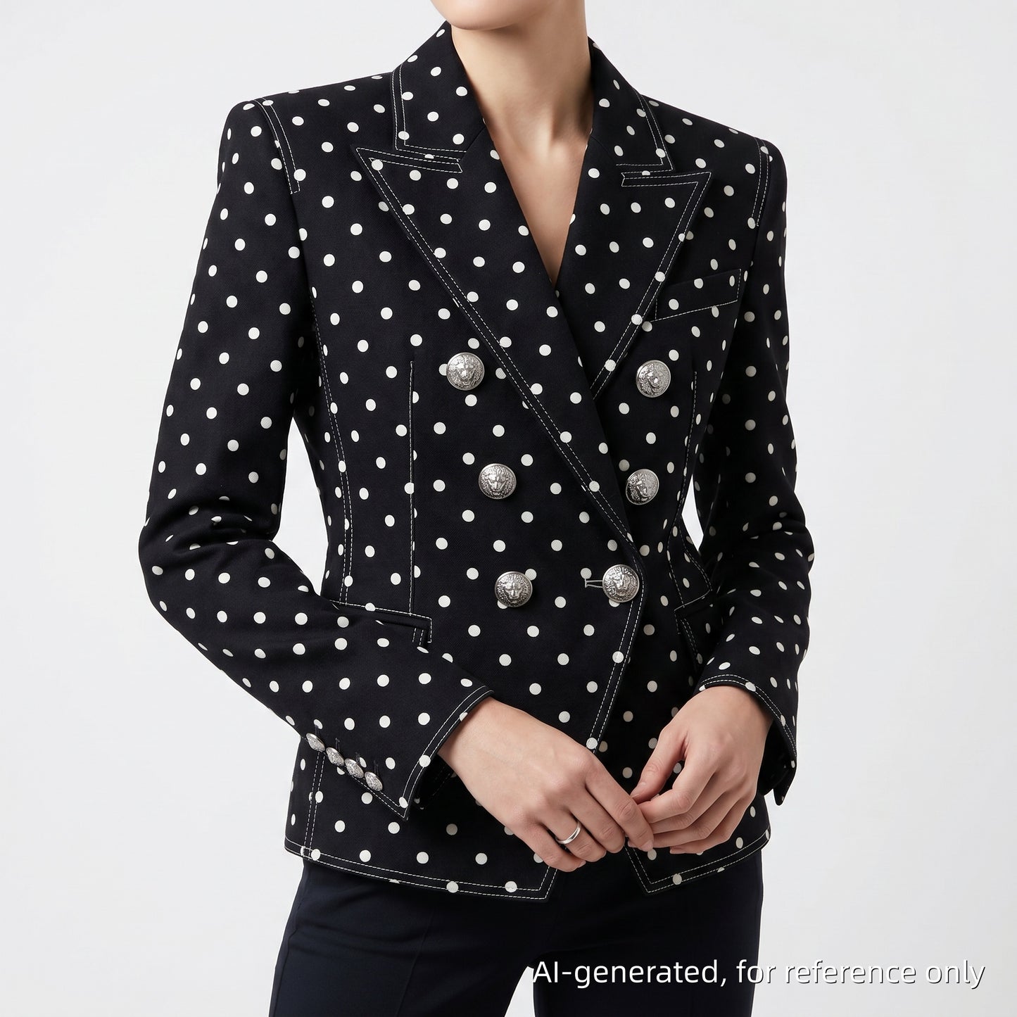 Balmain Polka Dot Double Breasted Blazer Jacket Size 40 Black White Two-Tone