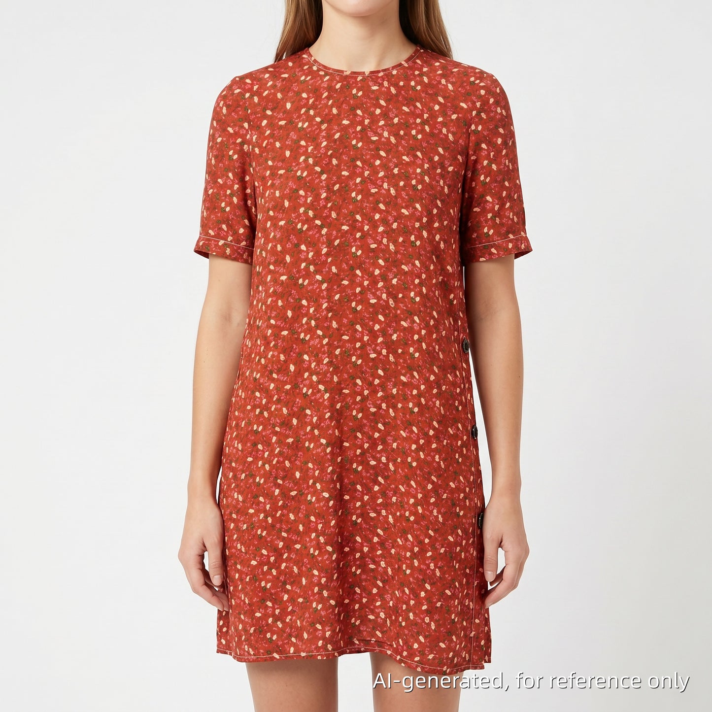 Marni Floral Print Crew Neck Short Sleeve Mini Dress Size 36 Red White Pink Green Multi-Colour