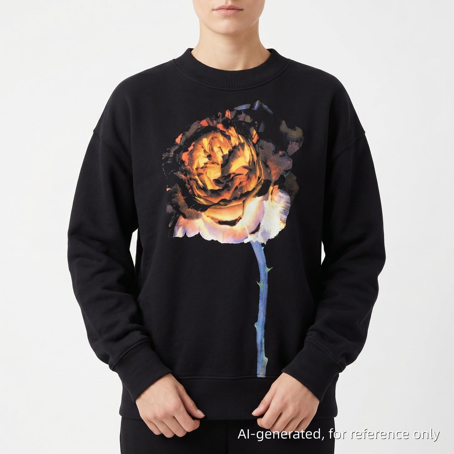 Acne Studios Rose Print Crew Neck Sweatshirt Size XS Black