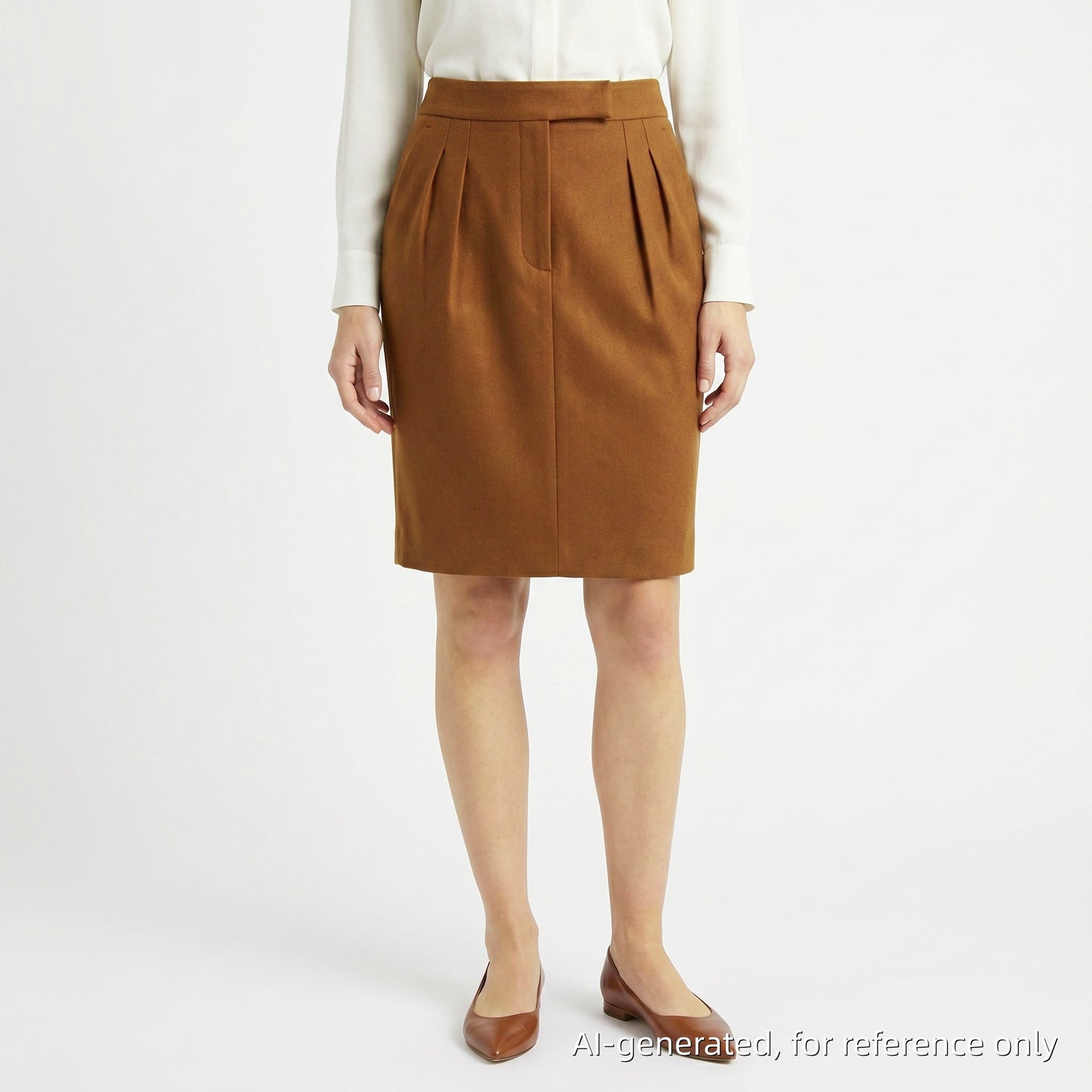 MaxMara Camel Wool Pleated Straight Midi Skirt Size US 8