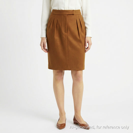 MaxMara Camel Wool Pleated Straight Midi Skirt Size US 8