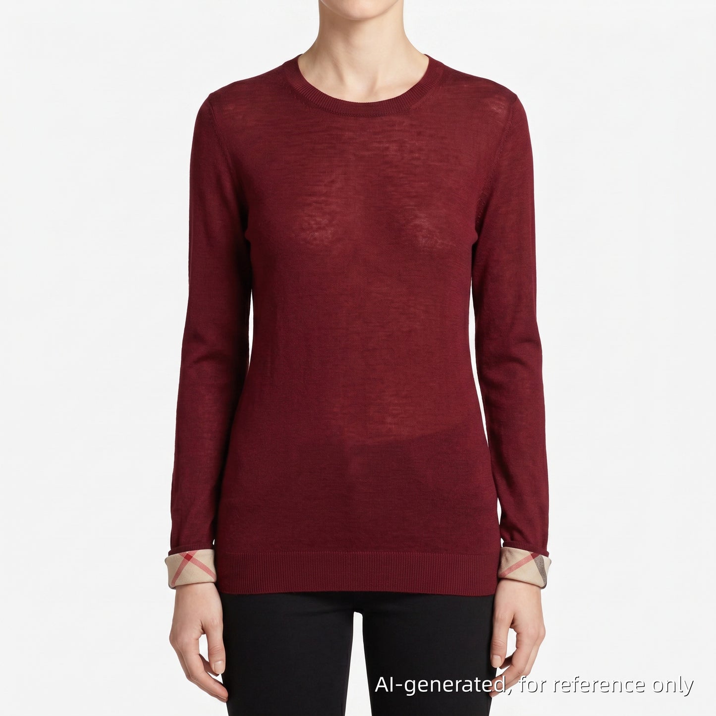 Burberry Burgundy Fine Knit Crew Neck Jumper Size S