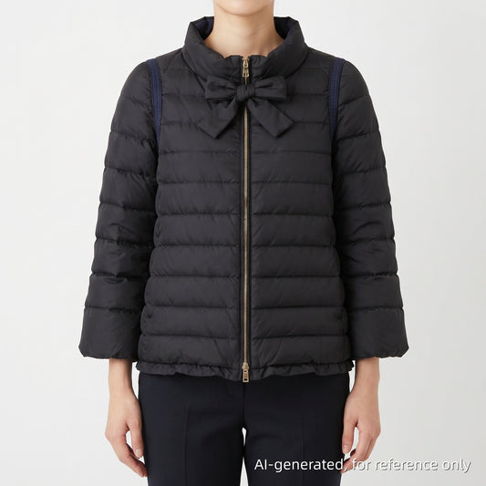 Miu Miu Black Ruffle Trim Quilted Down Jacket Size 36