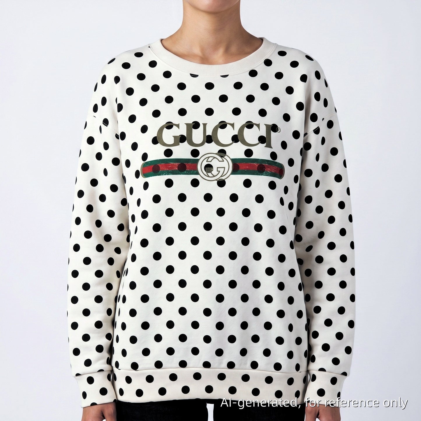 Gucci White Polka Dot Web Logo Crewneck Sweatshirt Size XS