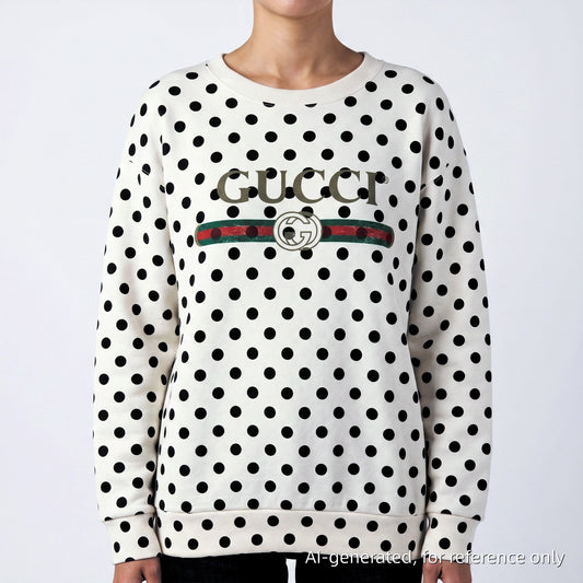 Gucci White Polka Dot Web Logo Crewneck Sweatshirt Size XS