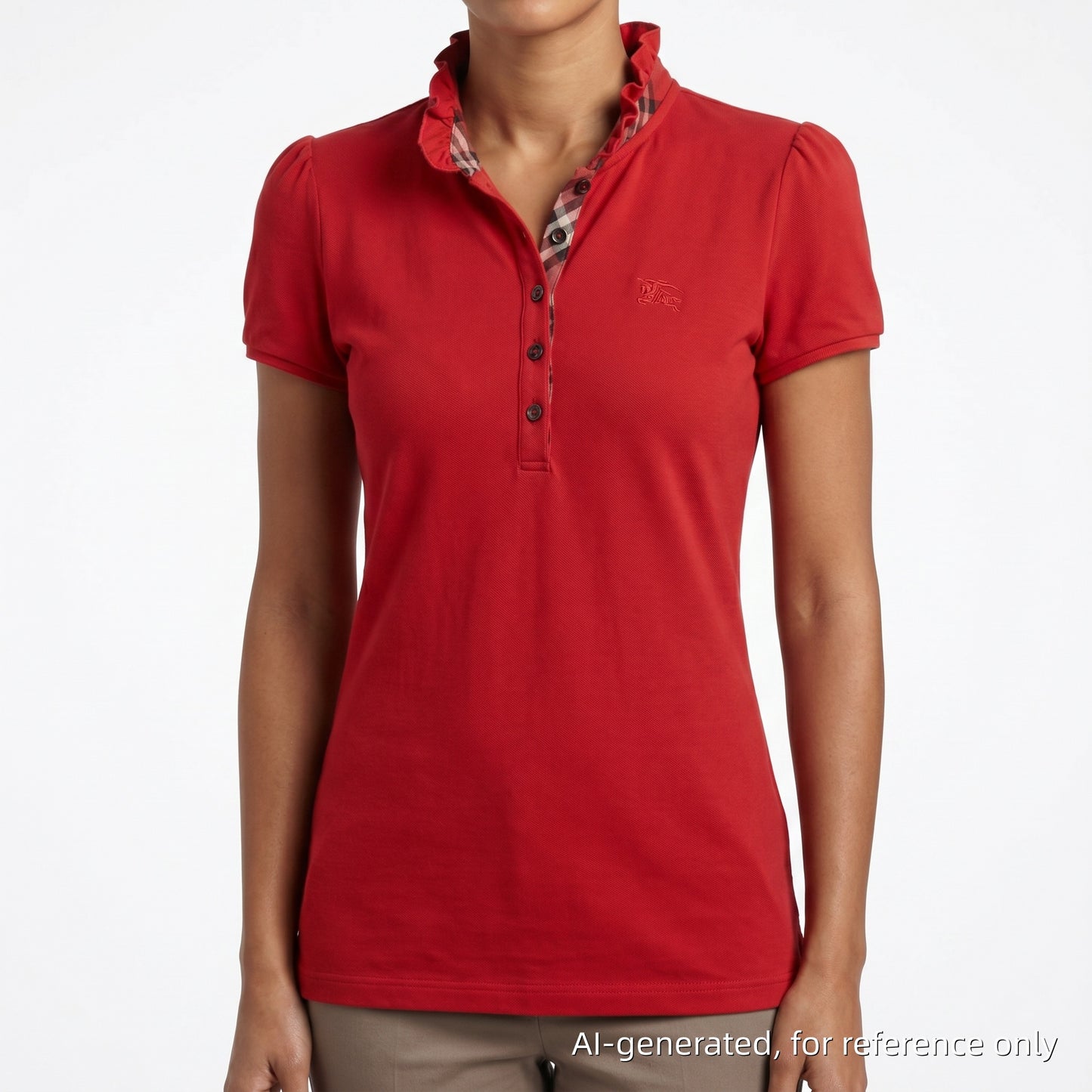 Burberry Red Ruffle Collar Puff Short Sleeve Polo Top Size S