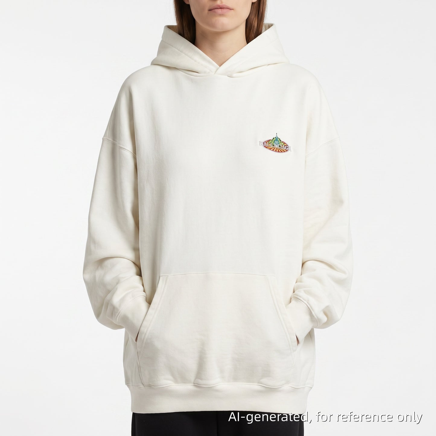 Balenciaga Eiffel Tower Bonjour Logo White Cotton Oversized Hoodie Size S