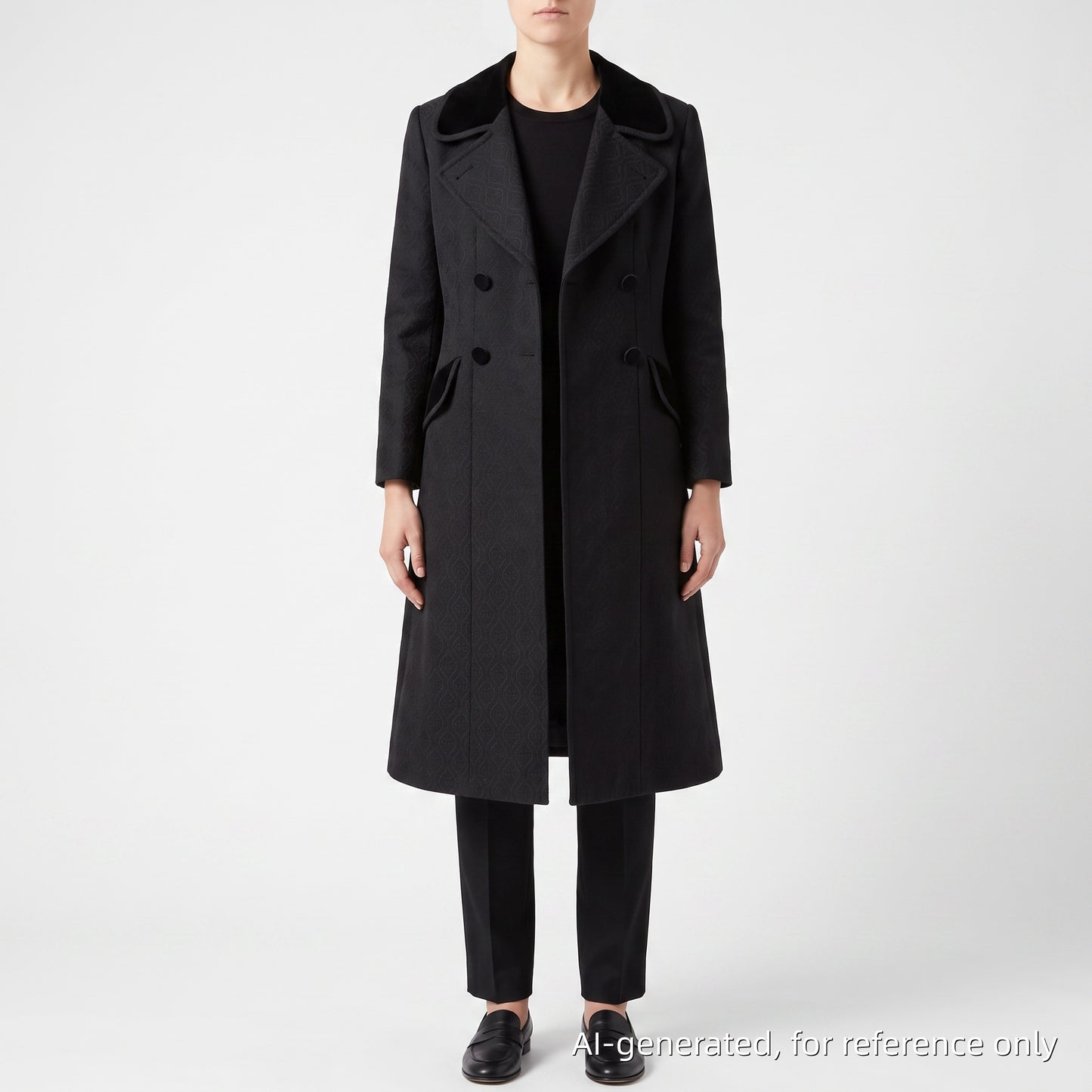 Gucci Black Wool Double Breasted Long Coat Size 42