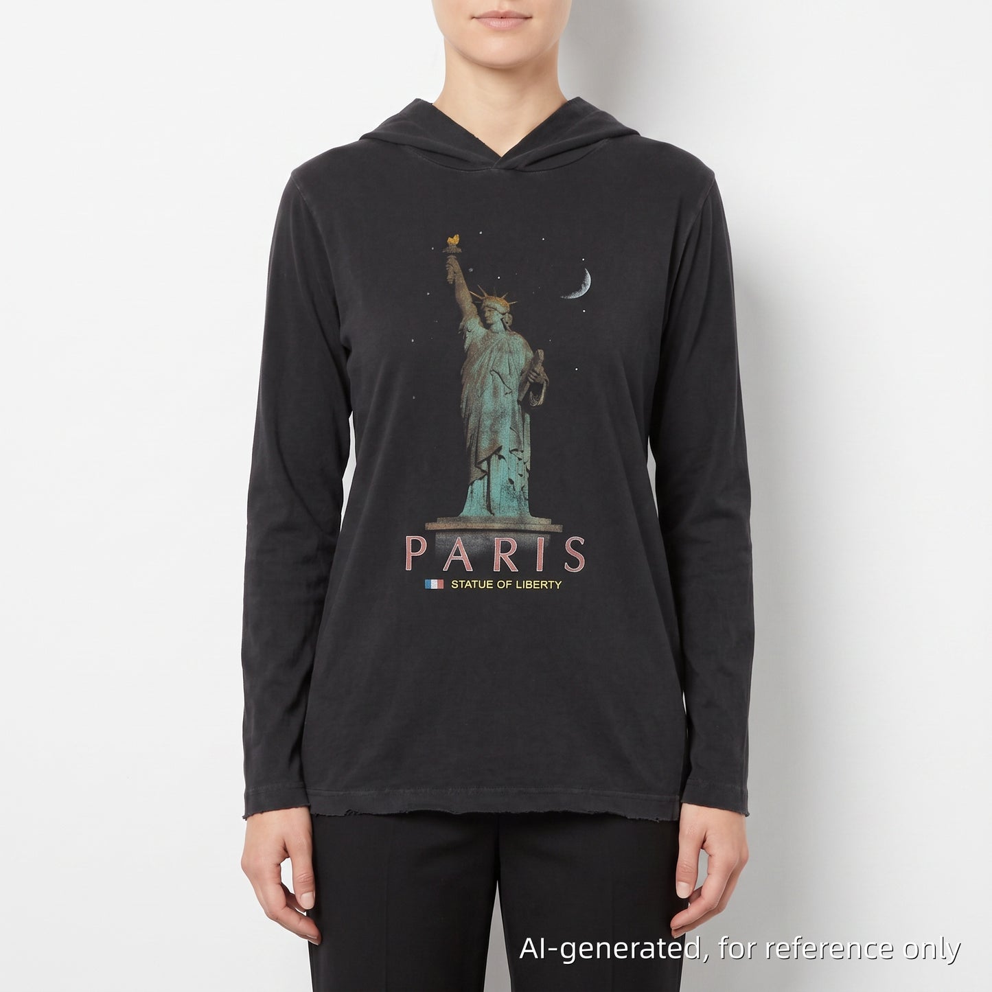 Balenciaga Deep Grey Statue Print Long Sleeve Hooded Top Size S