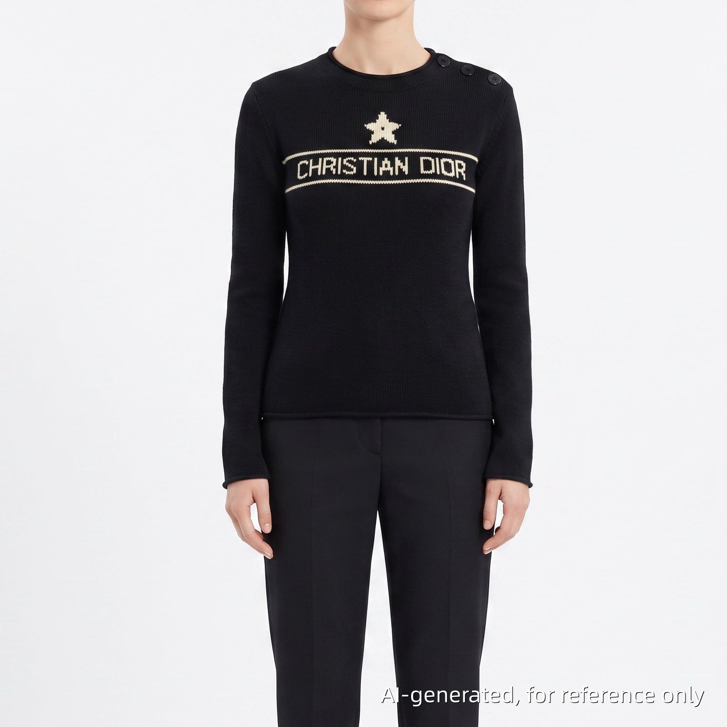 Christian Dior Black Fine Knit Star Logo Crew Neck Sweater Size USA 2