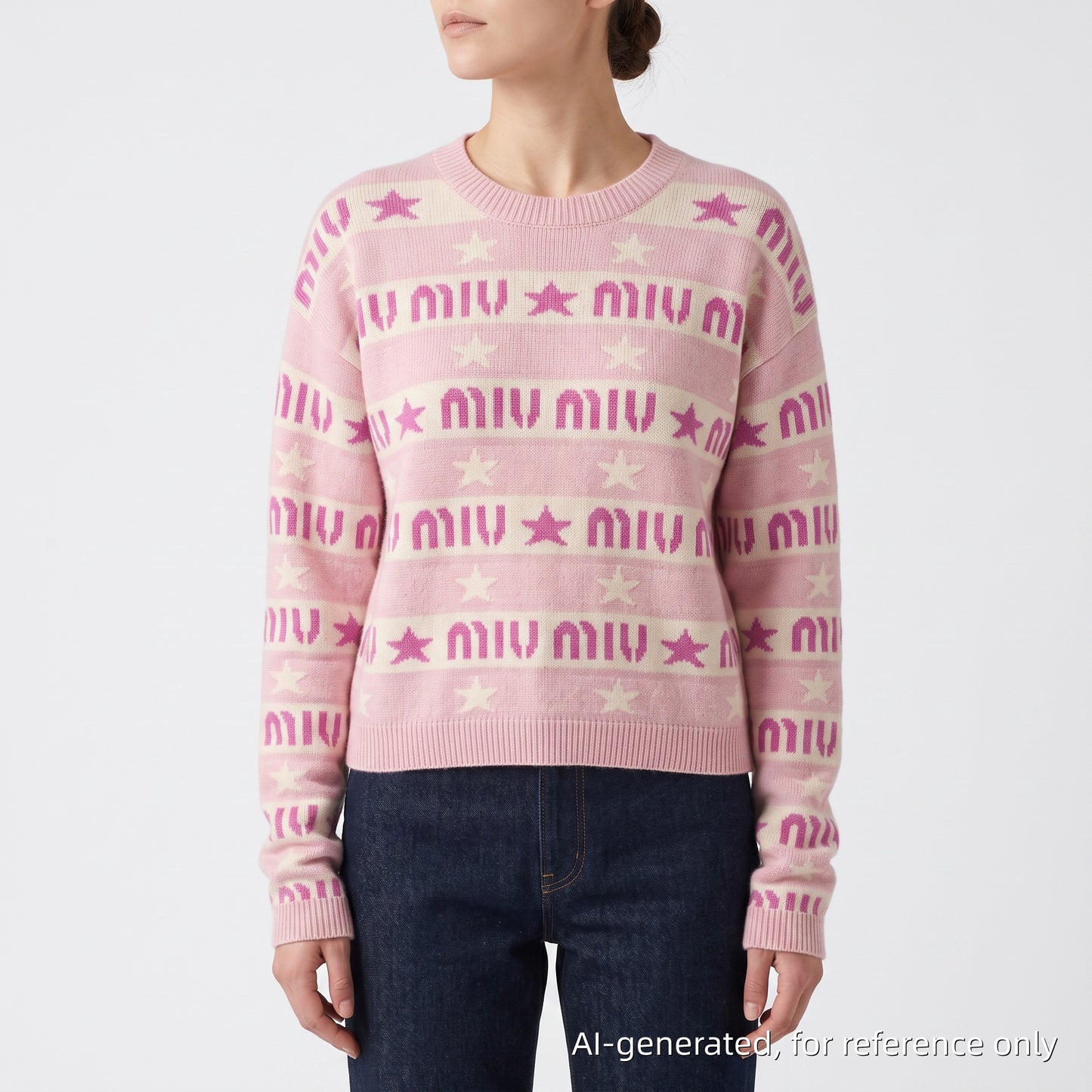 Miu Miu Pink White Star Logo Stripe Knit Sweater Size 36
