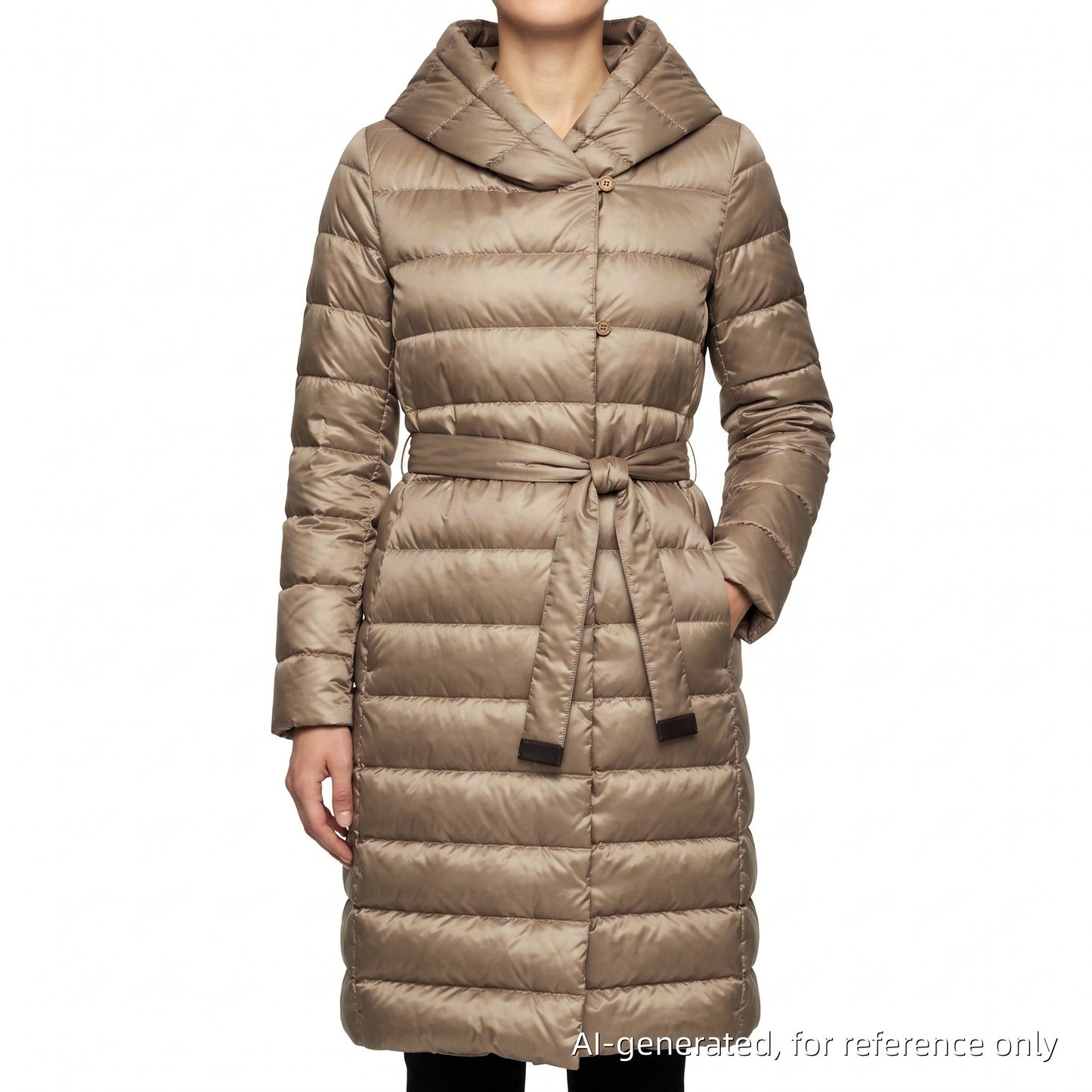 ‘S Max Mara Beige Lightweight Hooded Belted Down Mid-Length Coat Size 2