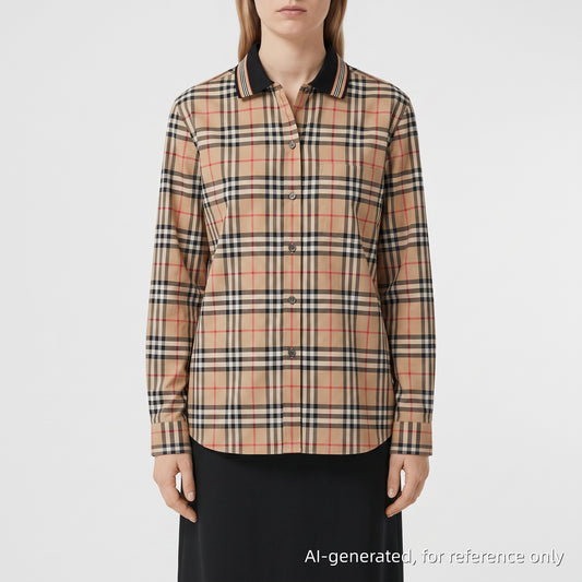 Burberry Classic Beige Vintage Check Cotton Long Sleeve Button-Down Shirt Size L