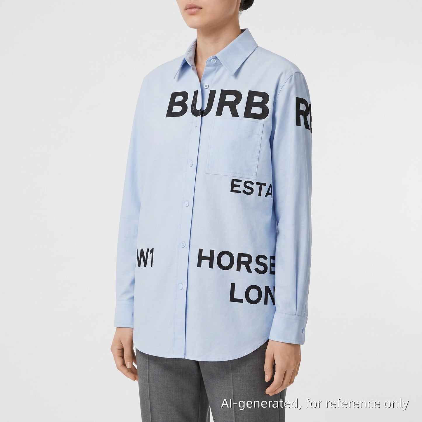 Burberry Light Blue Cotton Letter Print Oversized Long Sleeve Shirt Size 4