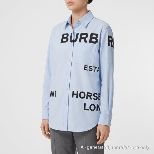 Burberry Light Blue Cotton Letter Print Oversized Long Sleeve Shirt Size 4