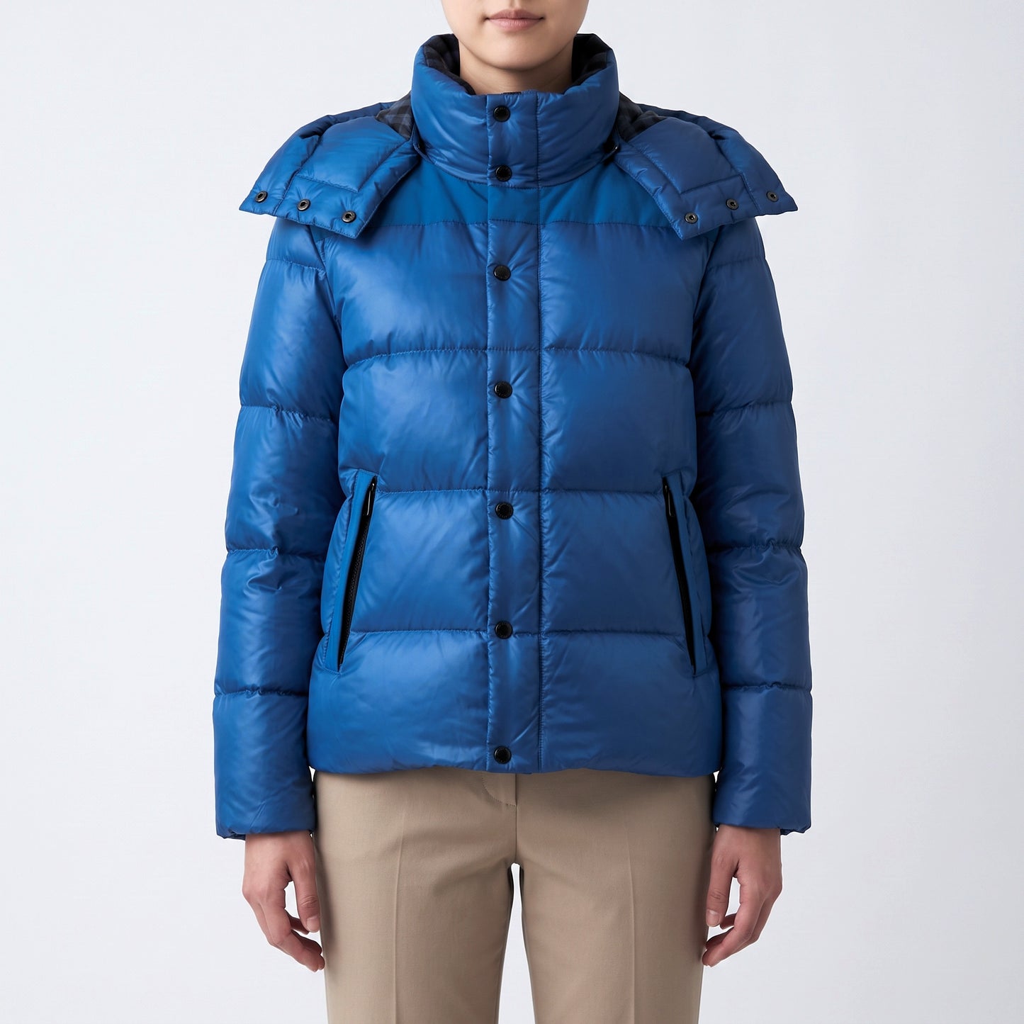 Burberry Bright Blue Detachable Hood Quilted Puffer Down Jacket Size S