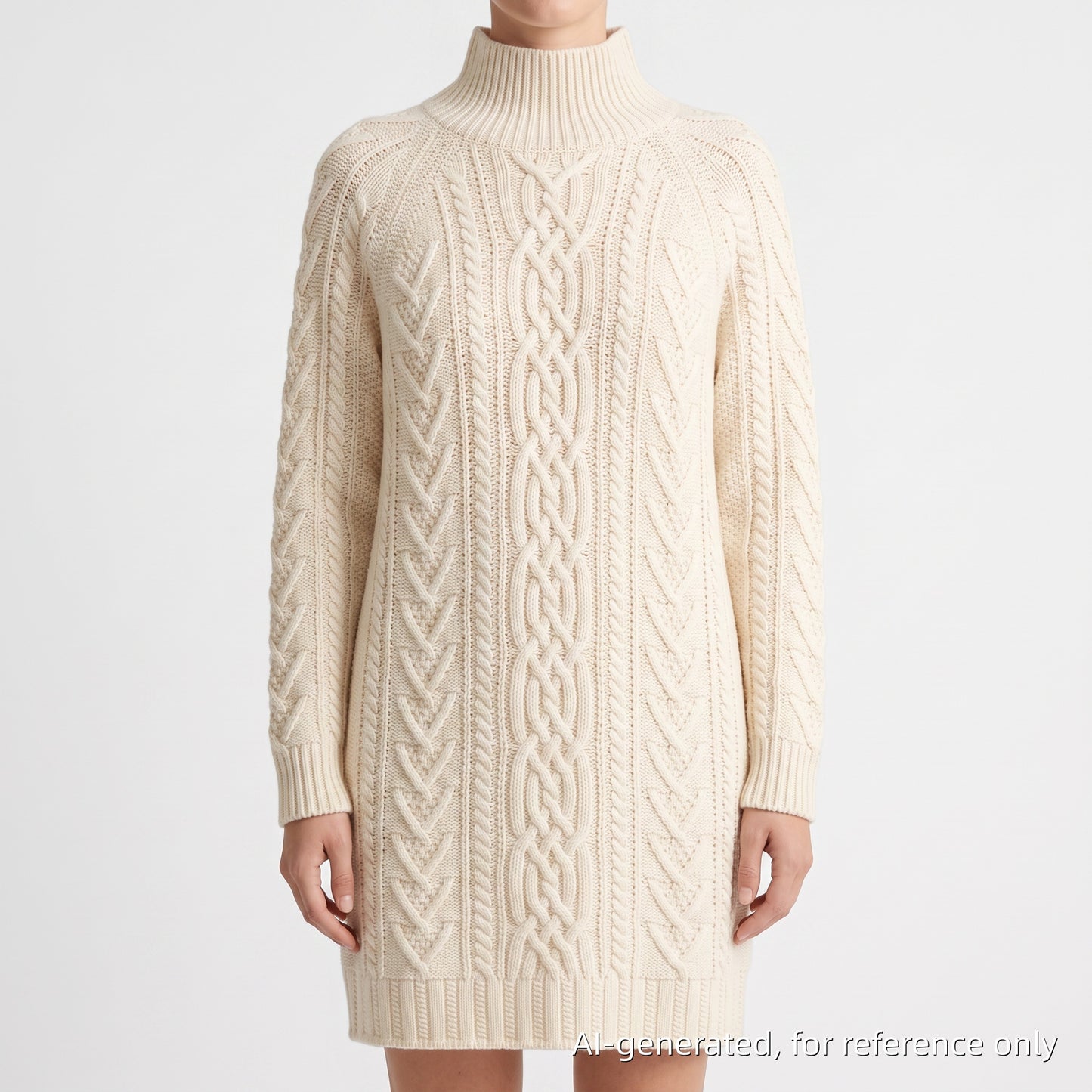 Intrend Off White Cable Knit Turtleneck Midi Sweater Dress Size XL