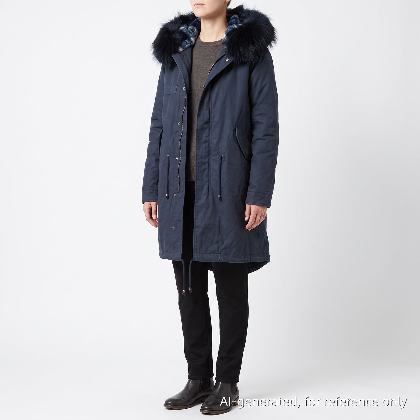 Mr & Mrs Navy Blue Fur Hood Parka Coat Size M
