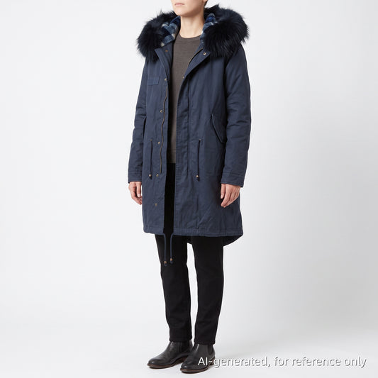 Mr & Mrs Navy Blue Fur Hood Parka Coat Size M