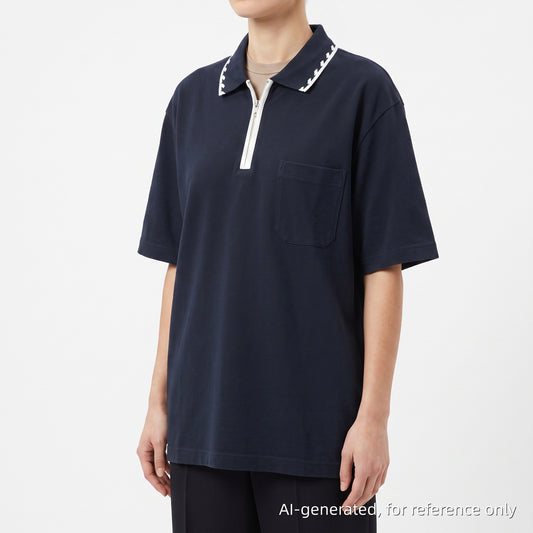 Balenciaga Navy Blue Half Zip Short Sleeve Polo Top Size 6
