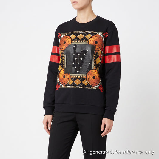 GIVENCHY Black Graphic Print Crew Neck Sweatshirt Size M
