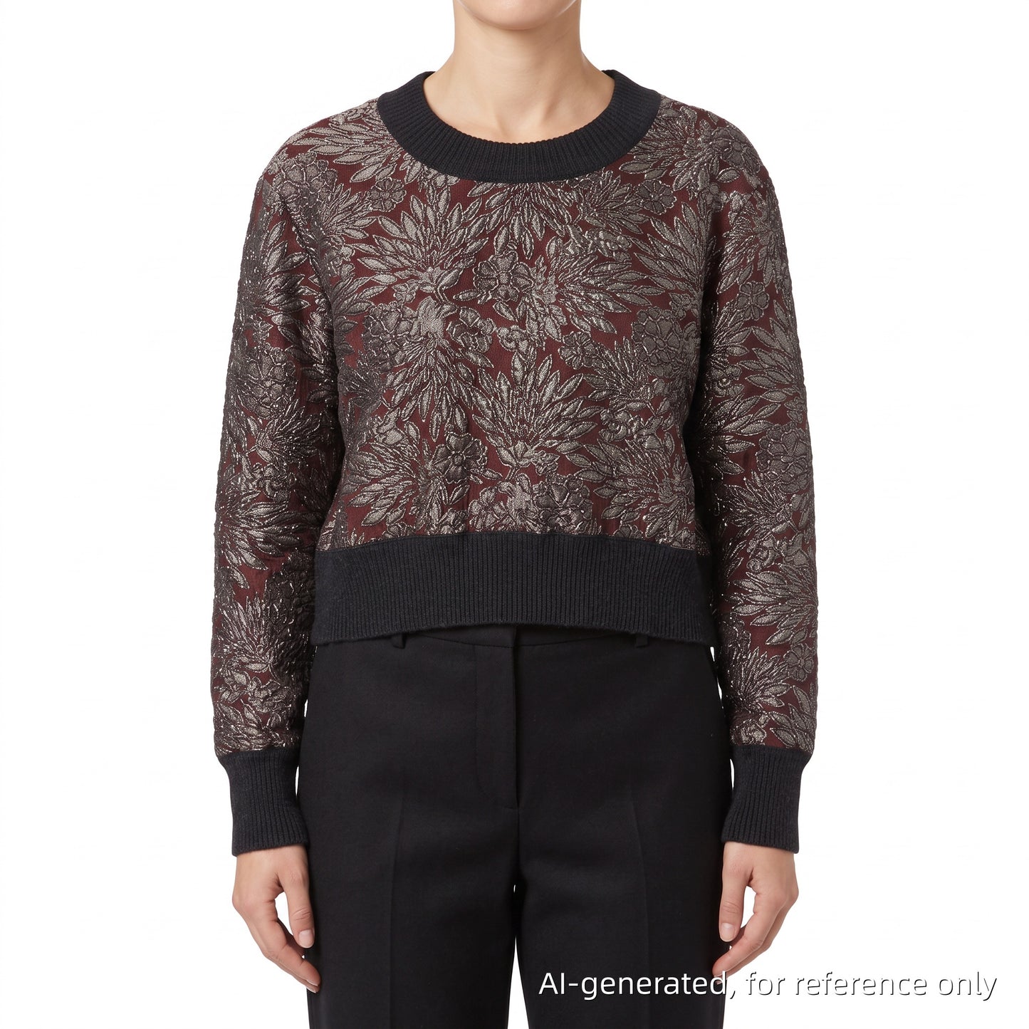 Dolce & Gabbana Claret Grey Black Jacquard Long Sleeve Knit Top Size 36