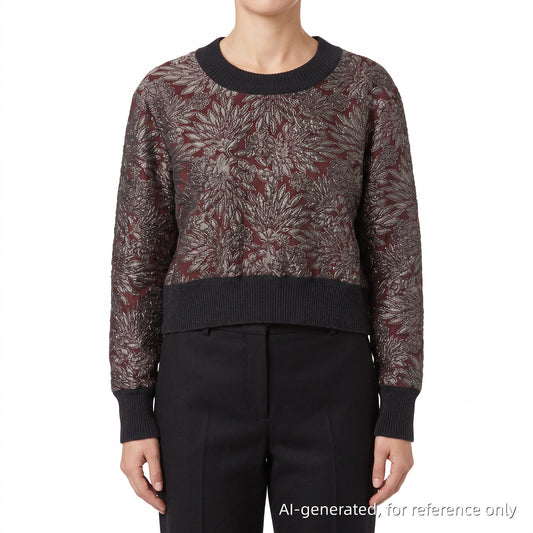 Dolce & Gabbana Claret Grey Black Jacquard Long Sleeve Knit Top Size 36
