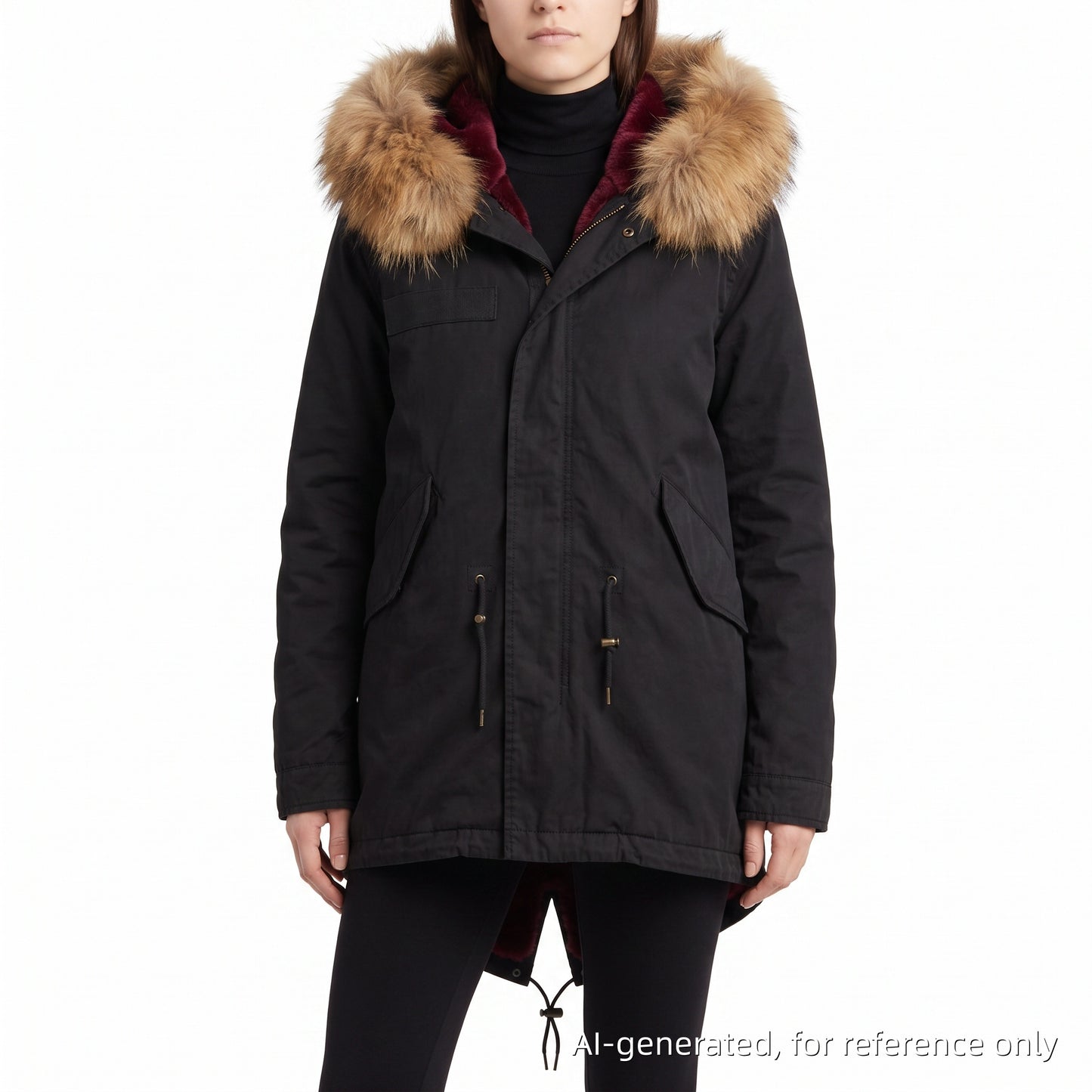 Mr & Mrs Black Fur Hood Short Parka Coat L