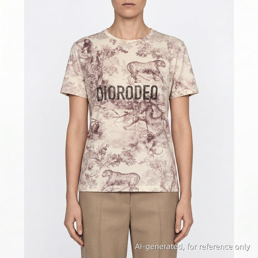 Dior White & Burgundy Printed Short Sleeve T-shirt Size S