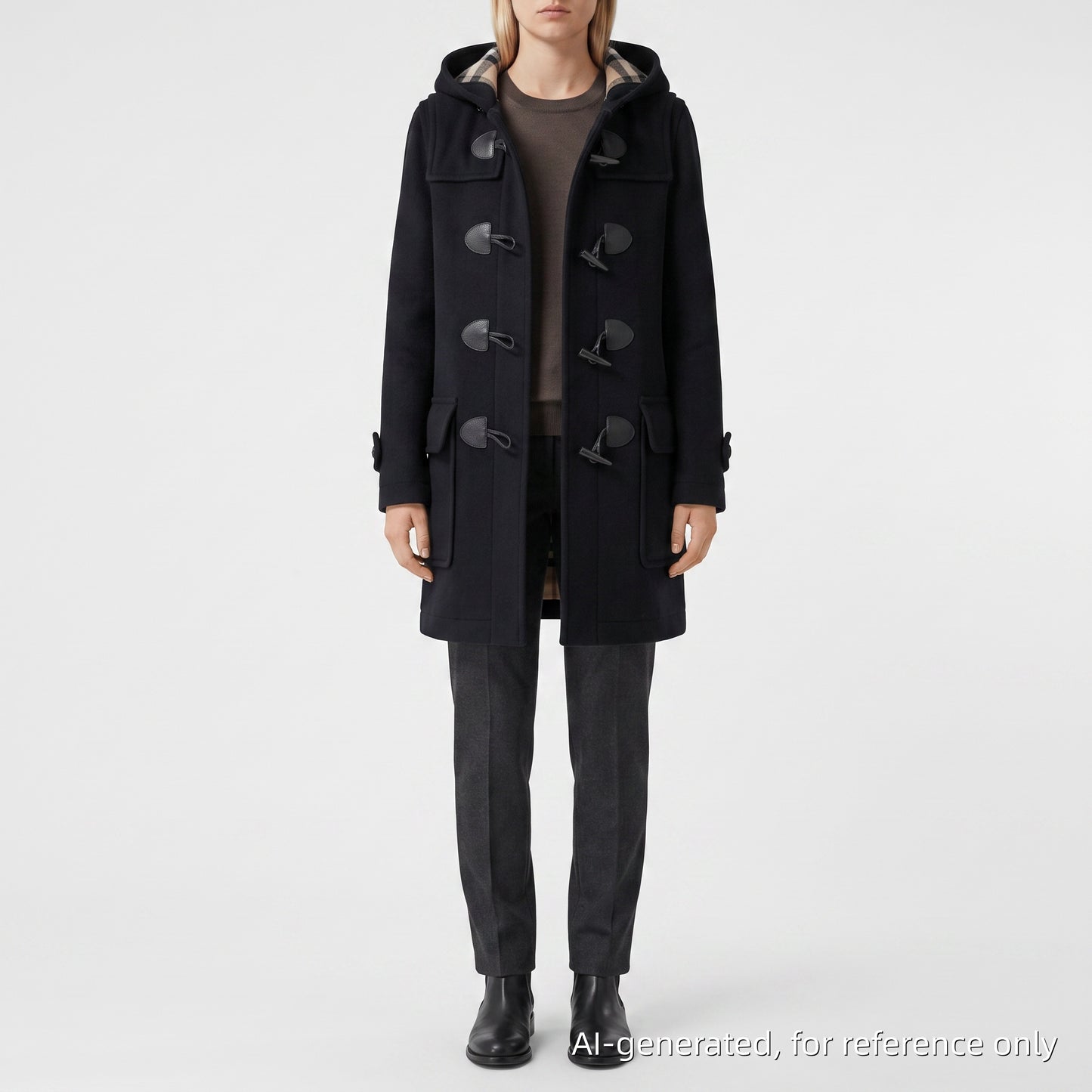 Burberry Black Wool Hooded Duffle Coat Size 4
