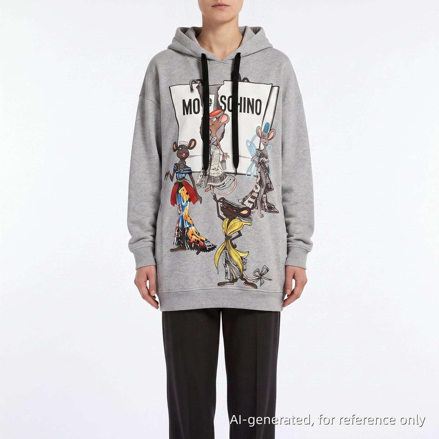 Moschino Grey Cartoon Print Drawstring Hoodie Size USA 2