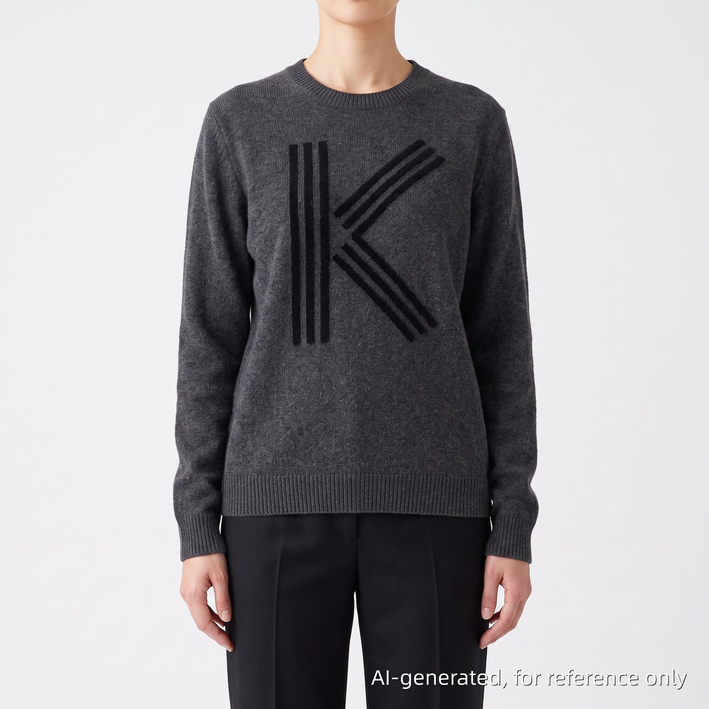 Kenzo Heather Grey Crew Neck Long Sleeve Knit Top Size M