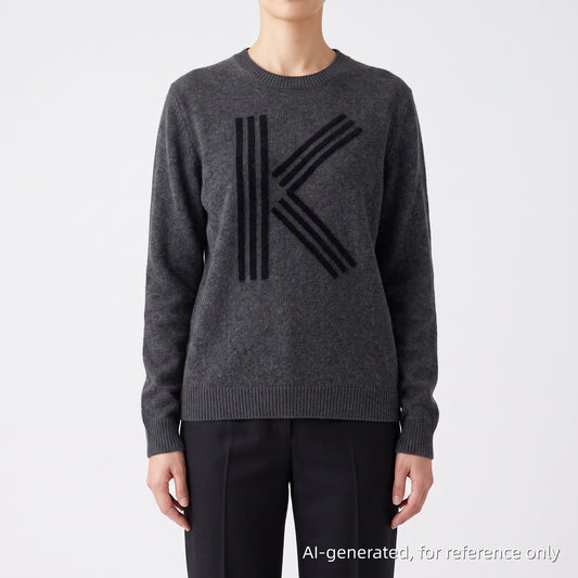 Kenzo Heather Grey Crew Neck Long Sleeve Knit Top Size M