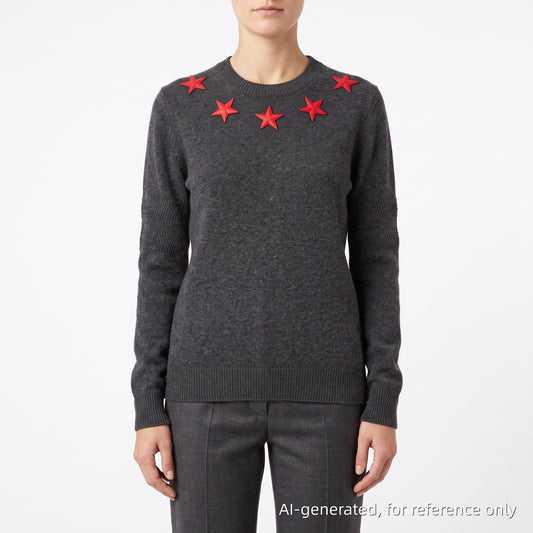 GIVENCHY Heather Grey Star Print Crew Neck Knit Sweater Size S