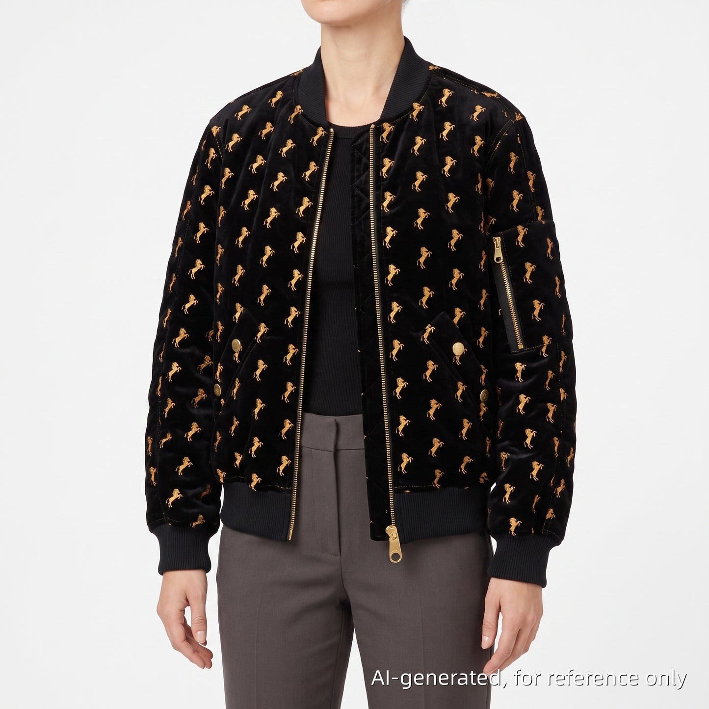 Chloe Black Allover Print Zip-up Bomber Jacket Size 34