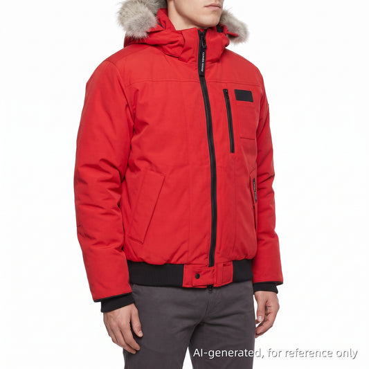 Canada Goose Red Fur Trim Hooded Bomber Jacket Size XL