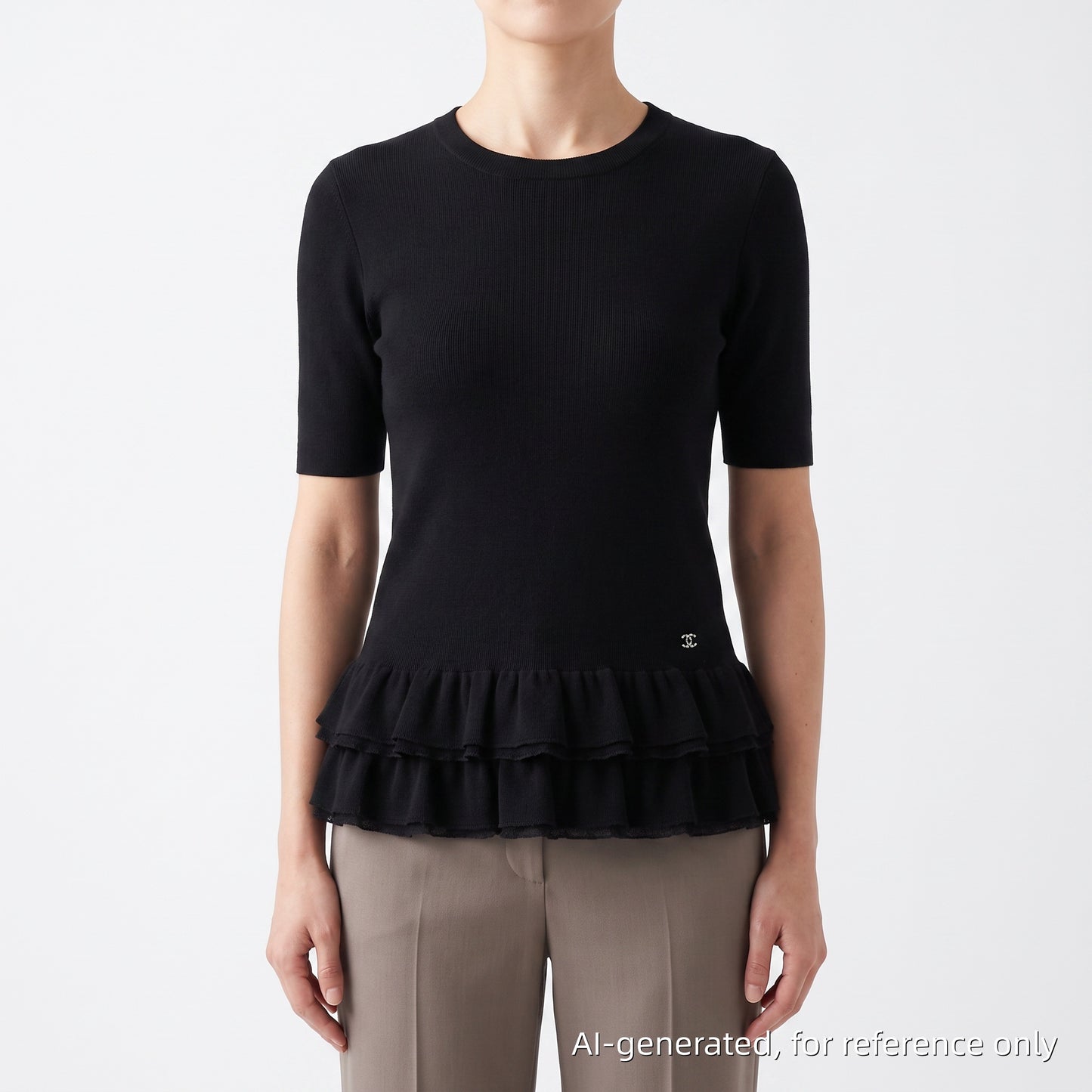 Chanel Black Knit Short Sleeve Top Size 36