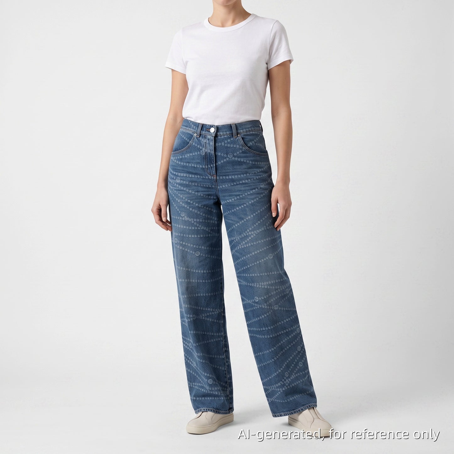 Chanel Denim Blue Straight Leg Denim Pants Stitched CC Pattern Size 36