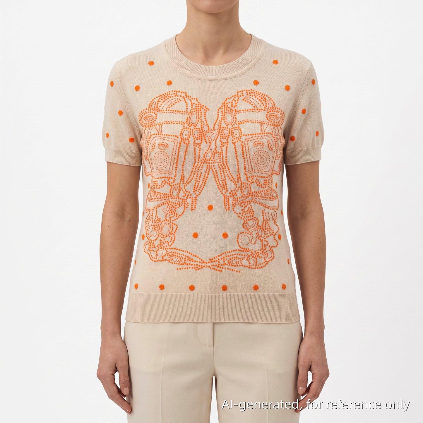 Hermes Beige Brides de Gala Short Sleeve Knit Top Size 38