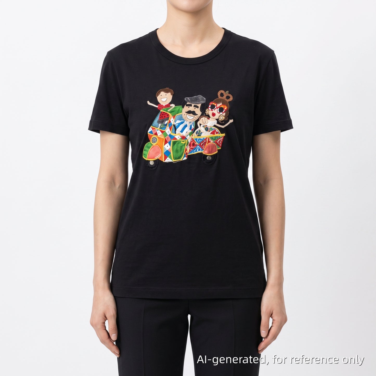 Dolce & Gabbana Black Cartoon Family Print Short Sleeve T-Shirt Size 44