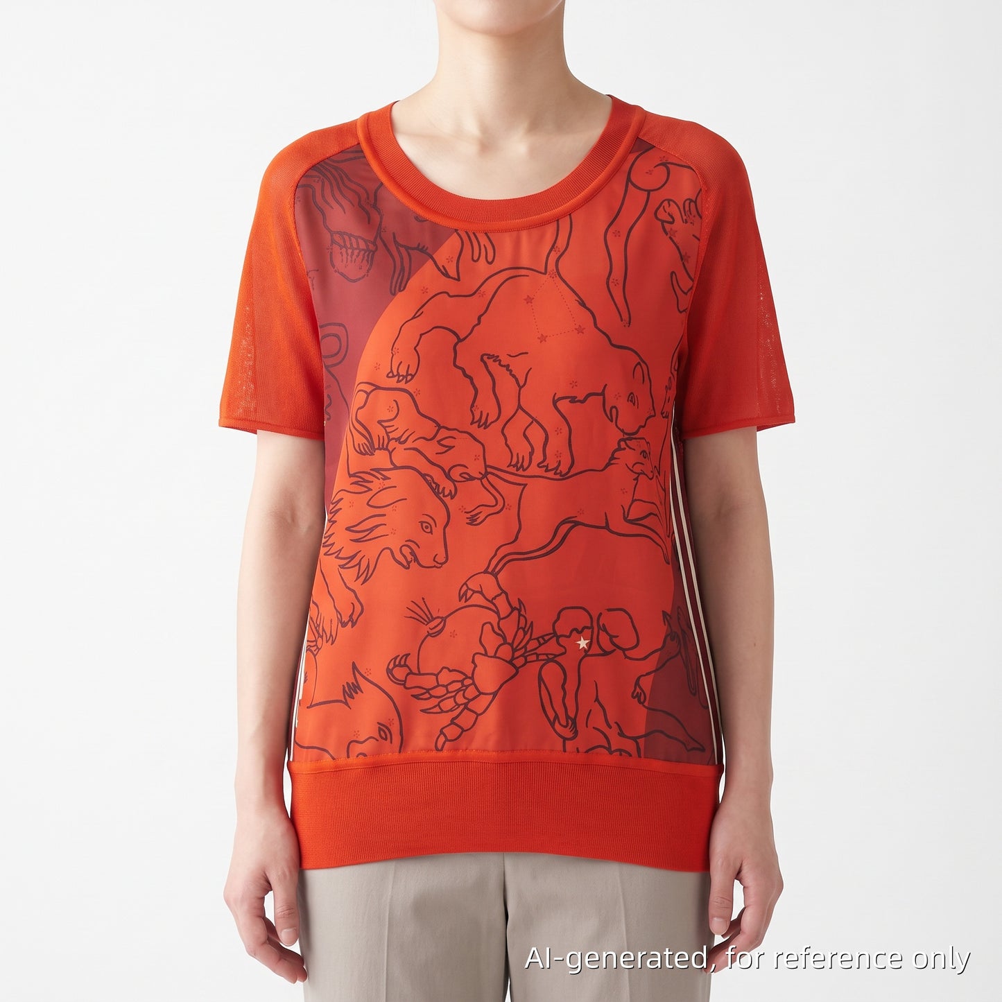 Hermes Feu Red Silk Short Sleeve Knit Top Size 36