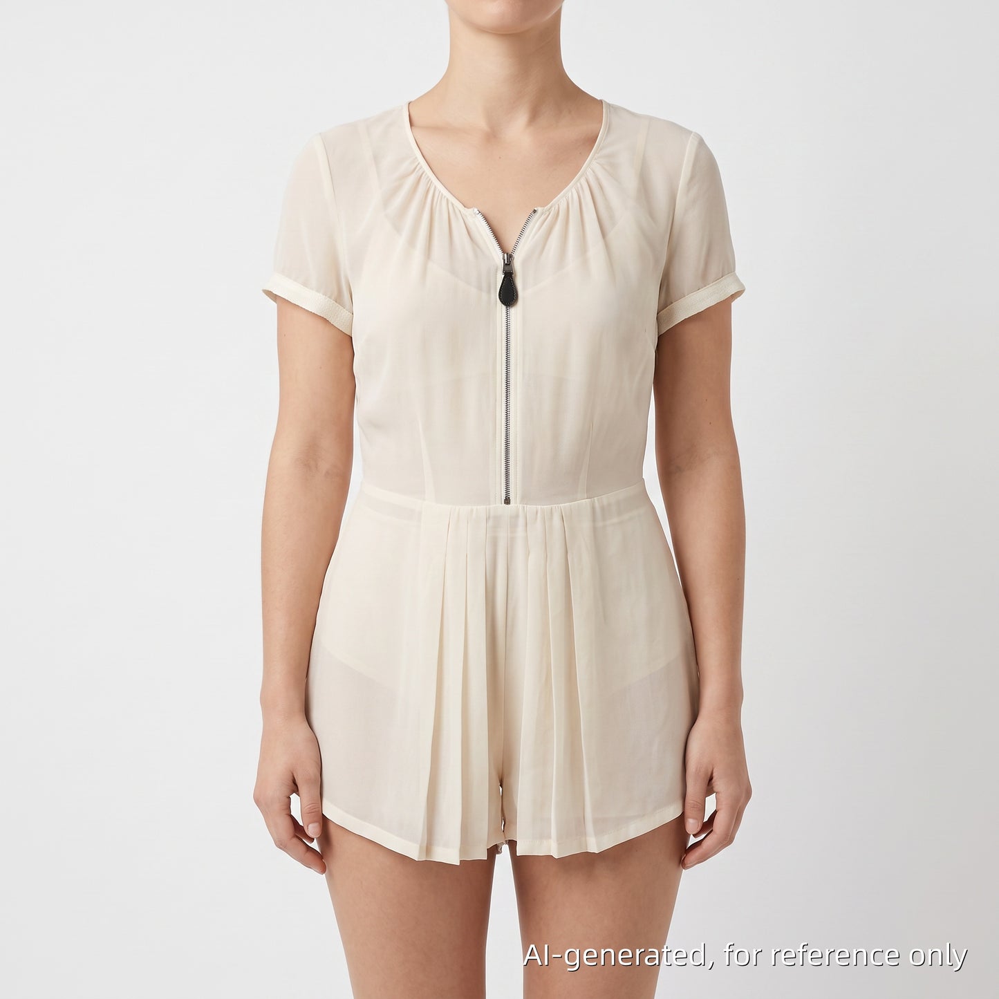 Burberry Beige V-Neck Short Sleeve Pleated Mini Dress Size XS