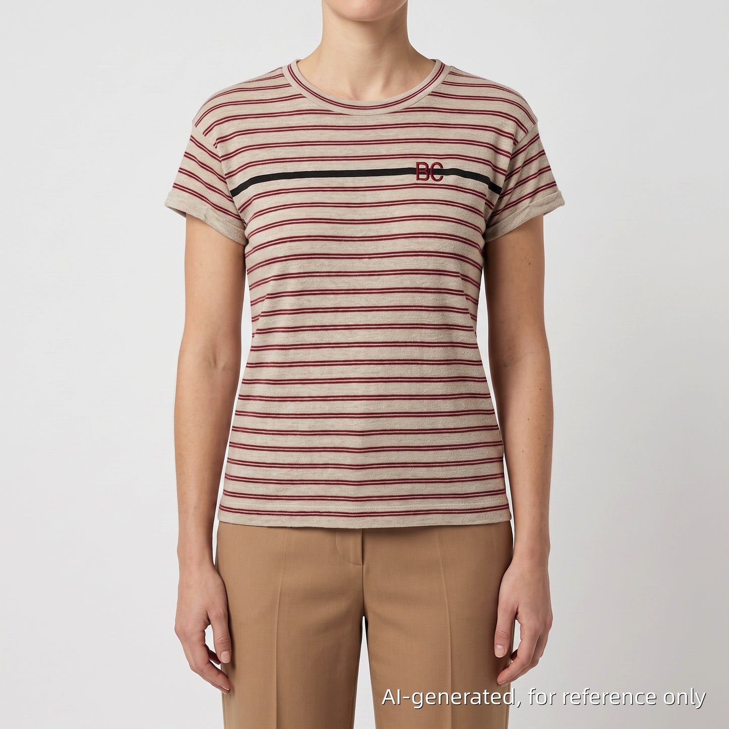 Brunello Cucinelli Grey Red Striped Short Sleeve Knit Top Size S