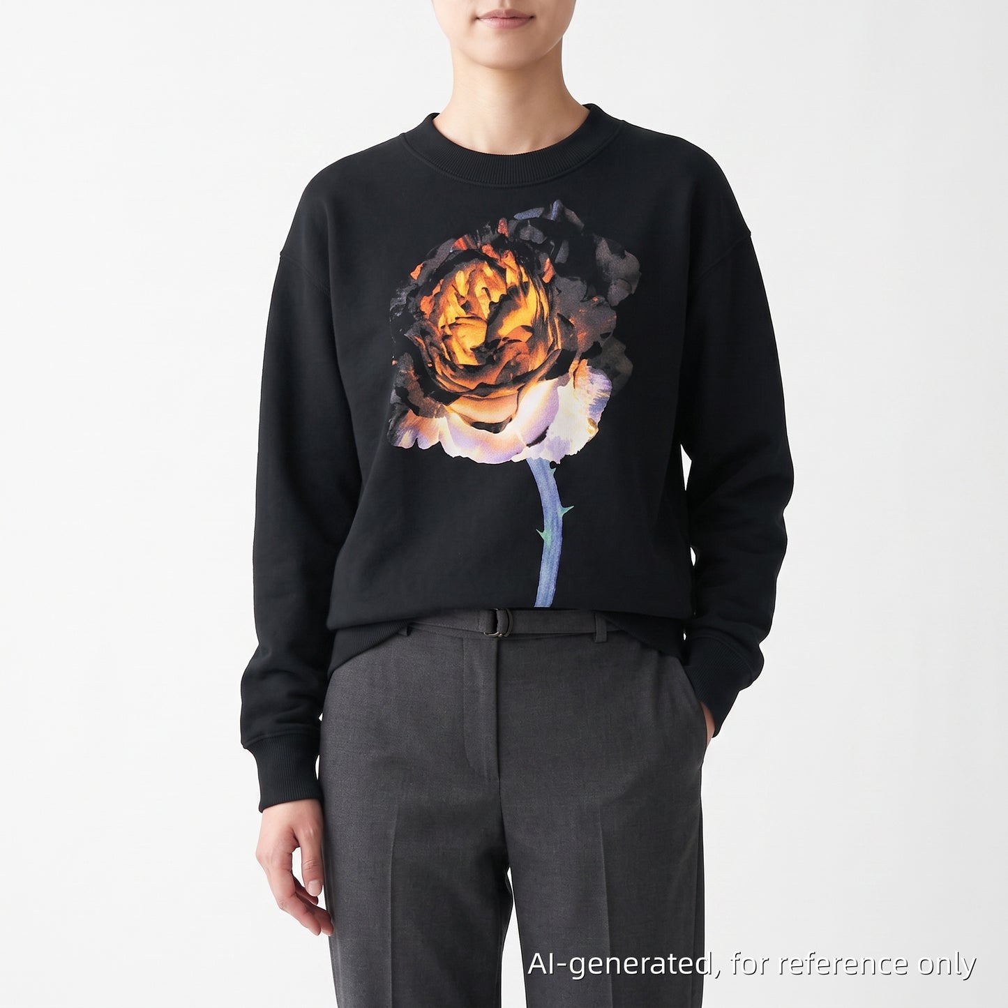 Acne Studios Black Floral Print Crew Neck Sweatshirt XS