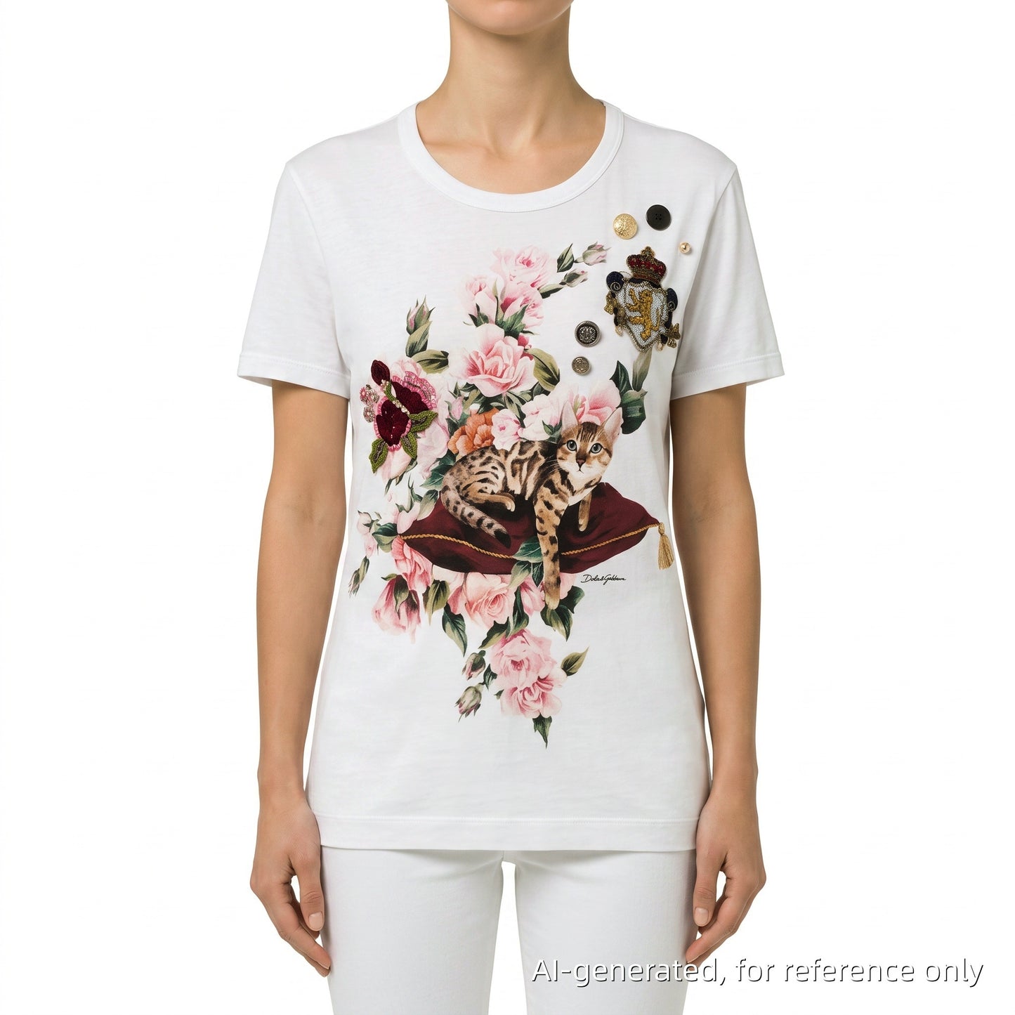 Dolce & Gabbana White Floral Print Short Sleeve T‑Shirt Size 44