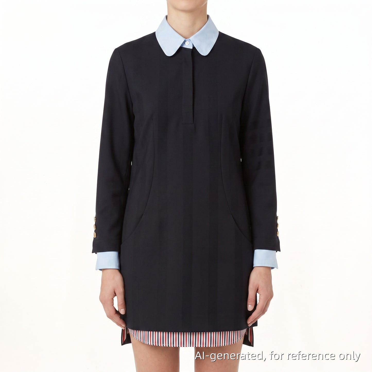 Thom Browne Navy Blue Long Sleeve Shirt Dress Size 38