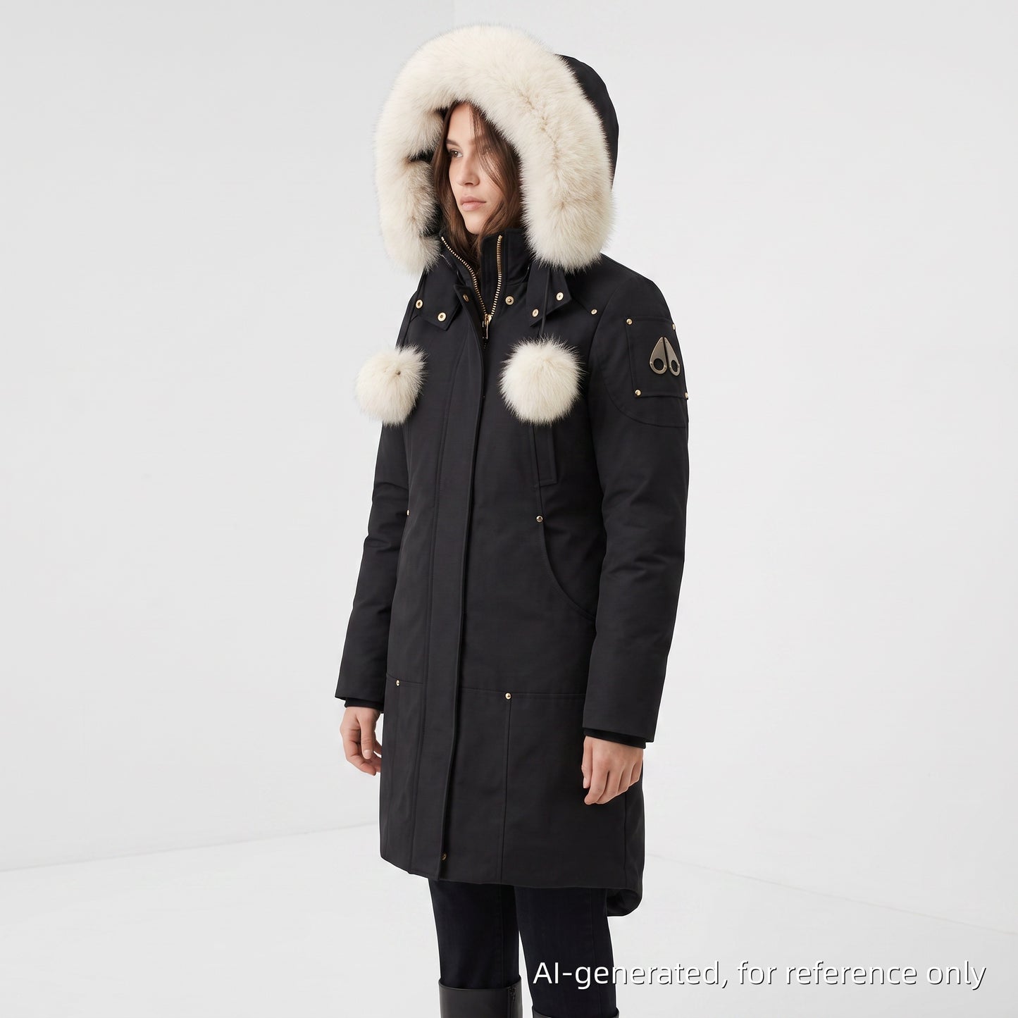 Moose Knuckles Black Fur‑Trim Hooded Down Parka