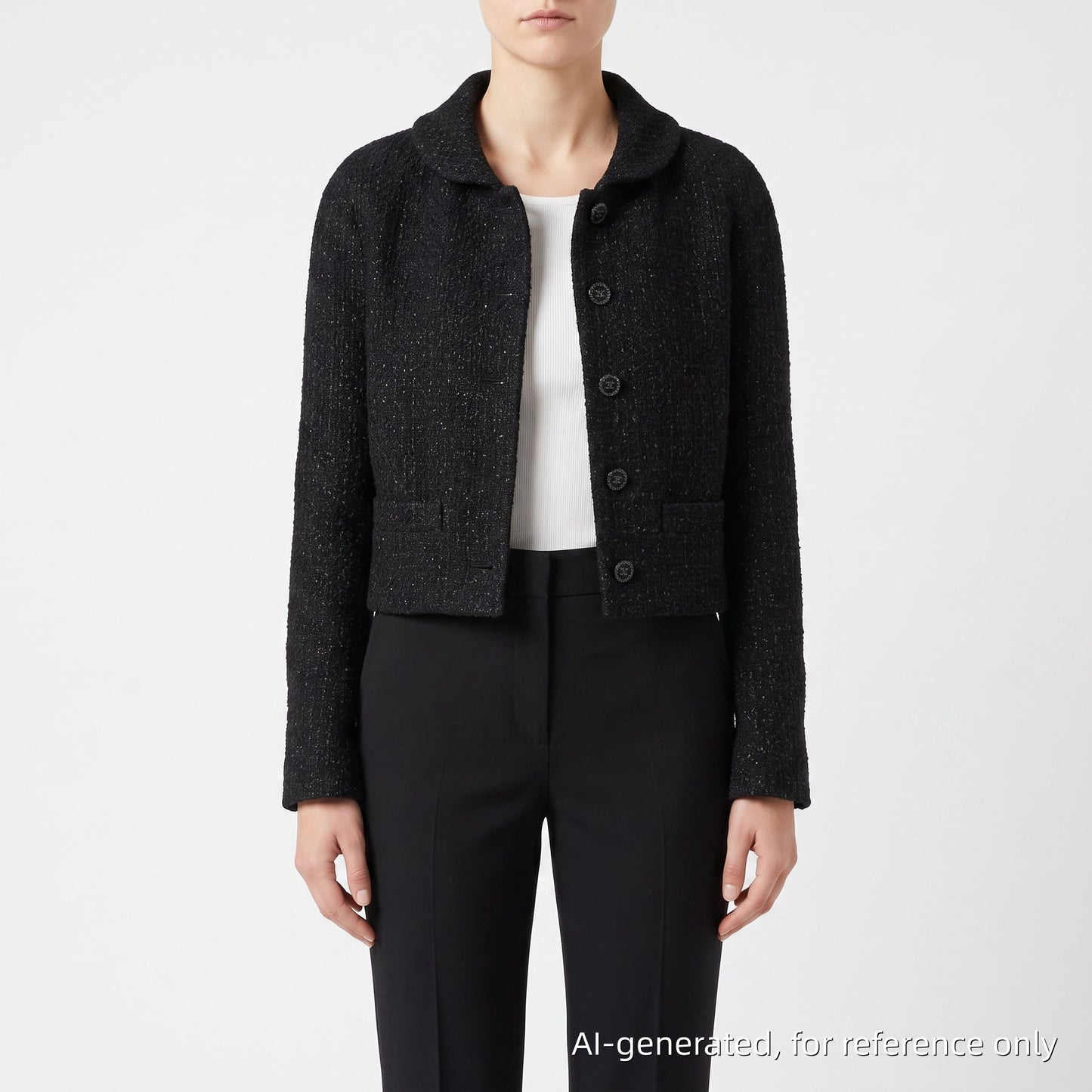 Chanel Black Tweed Cropped Jacket Size 36