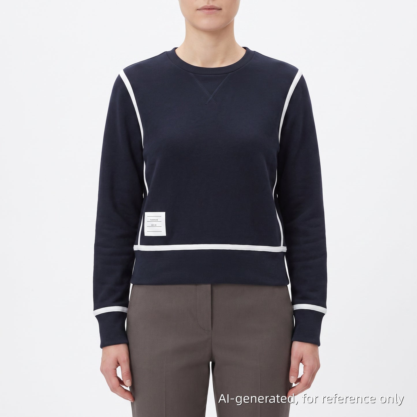 Thom Browne Navy White Piping V‑Neck Long Sleeve Sweater 38